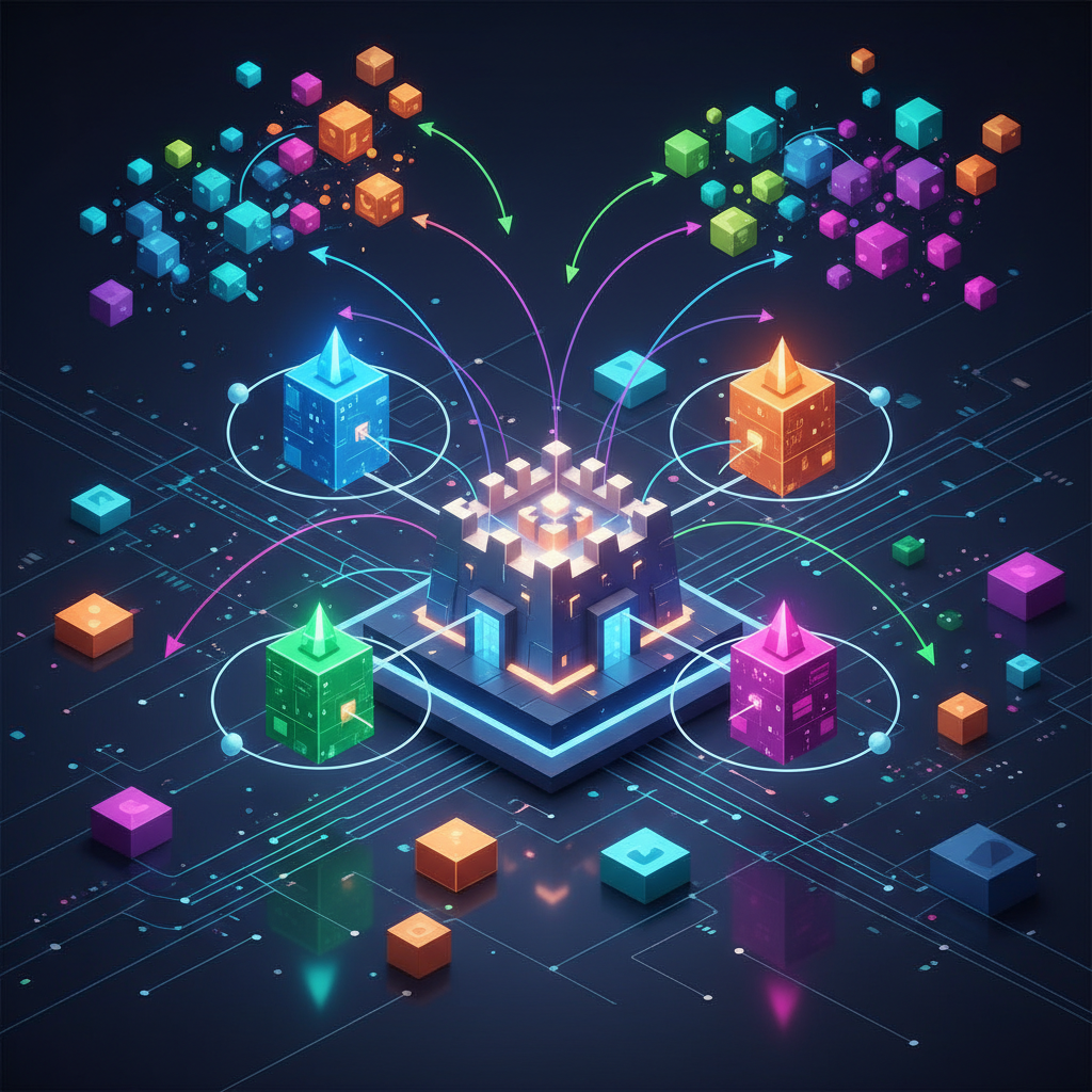 A dynamic market landscape visualization showing a central fortress labeled CRM surrounded by a competitive ecosystem of