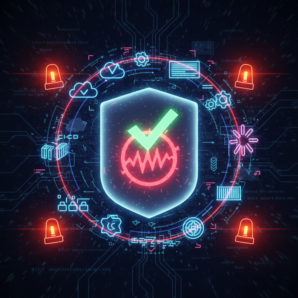 A security scanner tool with a glowing green checkmark on the outside but a hidden red malware symbol inside, surrounded