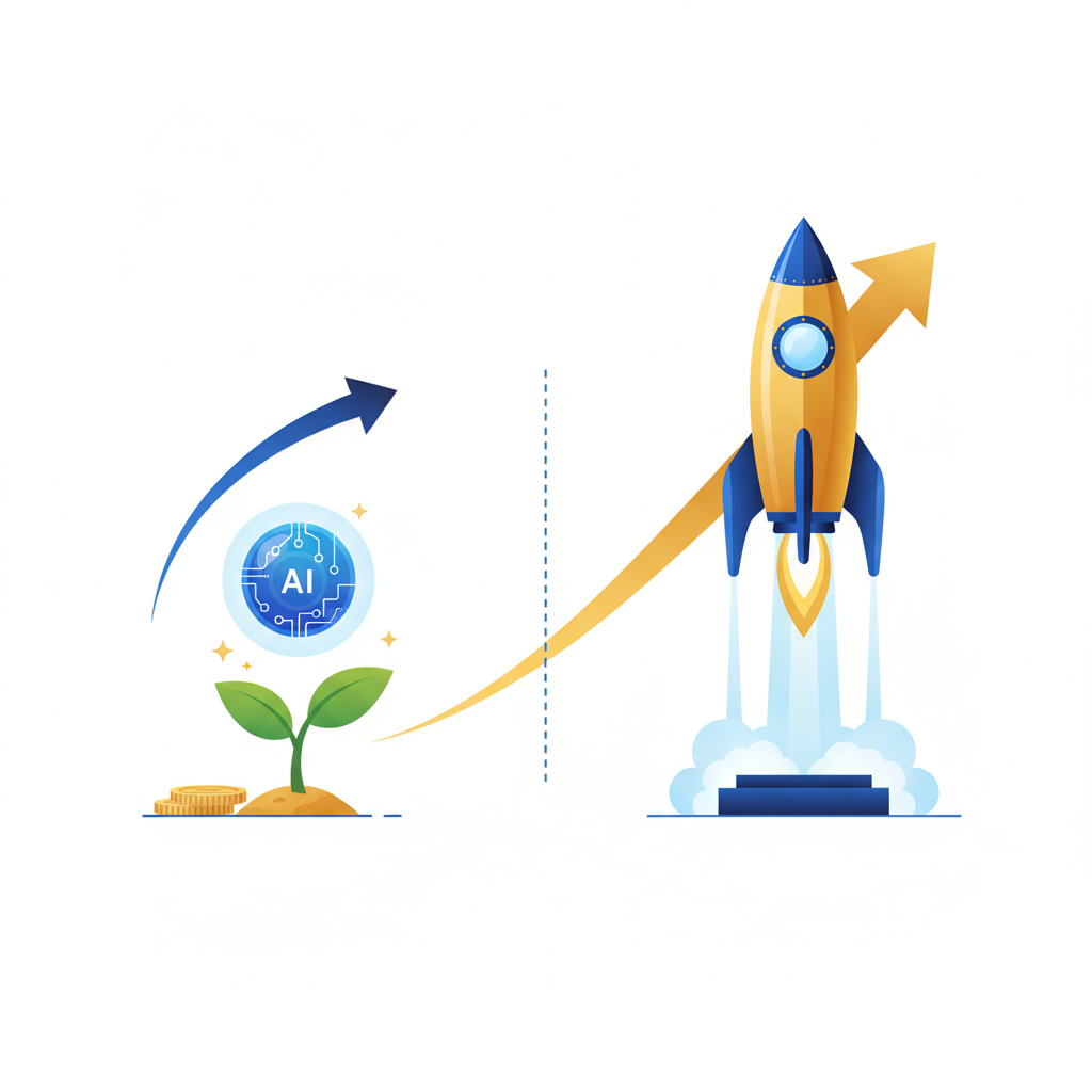 An infographic-style illustration showing two contrasting investment paths: on the left, a seedling growing into a small