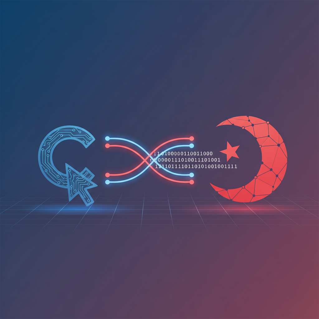 A clean infographic-style illustration showing two company logos connected by a glowing data pipeline, one representing 