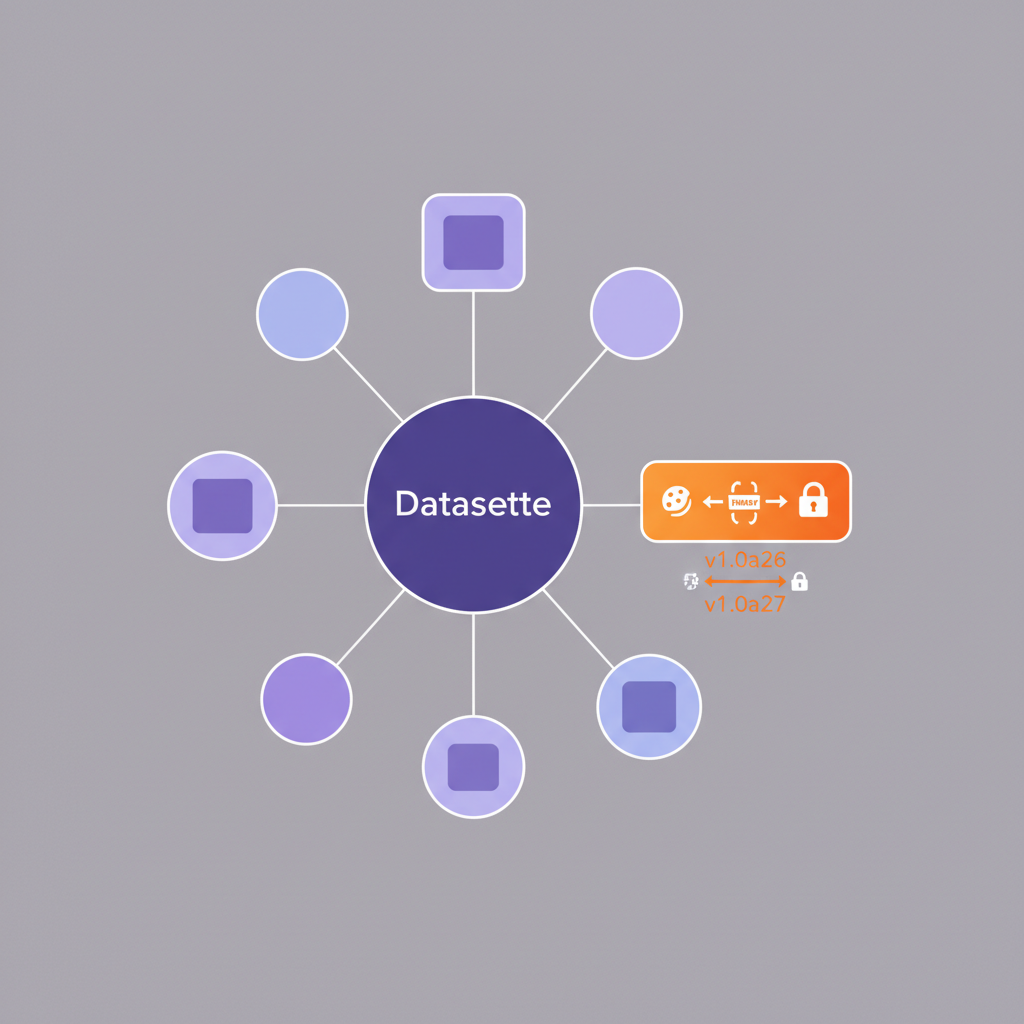 A plugin ecosystem diagram showing Datasette at the center with multiple plugin nodes connected, one plugin node highlig