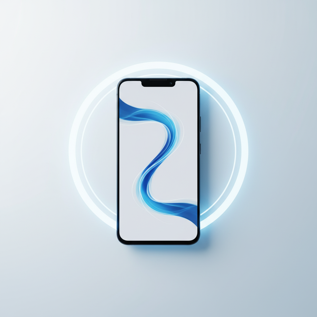 A minimalist illustration of a Google-branded smartphone with a waveform audio visualization on screen, the device surro