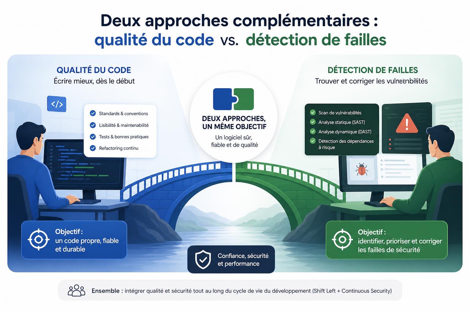 Deux approches complémentaires : qualité du code vs. détection de failles